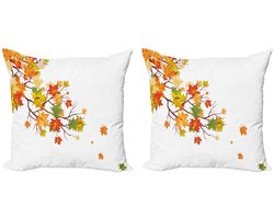 ABAKUHAUS Vallende Kussenhoezen Set (2x) – Herfstbladeren Esdoornblad – 40x40 cm – Geel/Oranje