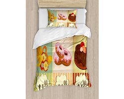 ABAKUHAUS Vintage dekbedovertrekset voor eenpersoonsbedden, met bakkerijdesign, inclusief kussensloop, 130 x 200 cm