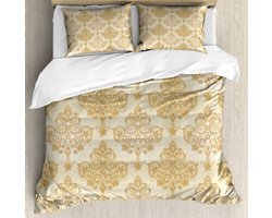 ABAKUHAUS Vintage dekbedovertrekset voor tweepersoonsbedden, barok gebogen bloemenpatroon, inclusief kussenslopen, 200 x 200 cm