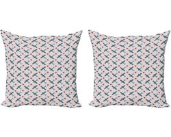 ABAKUHAUS Vintage-Flugzeug Sierkussenhoes Set van 2, Retro Craft, Modern Accent Dubbelzijdige Digitale Print, 60x60, Lichtblauw Rood Grijs