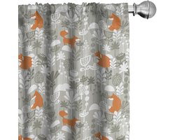 ABAKUHAUS Vos Gordijnen – Doodle Stil Woud Ontwerp, 2×75×225 cm – Oranje/Wit