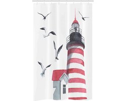 ABAKUHAUS Vuurtoren Douchegordijn – 120x180 cm – Wit-Grijs-Rood