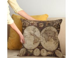 ABAKUHAUS Weltkarte Kussenhoes, Historische alte Atlas, Decoratieve Kussenhoes met Dubbelzijdige Print, Ritssluiting, Wasbaar, 60 x 60 cm, Meerkleurig
