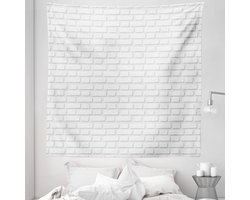 ABAKUHAUS Wit Wandkleed Queen-formaat, Stedelijk Stad Construction Thema met Cartoon Stijl Baksteen Wand Architectuur Concept, Wandkleed Bedsprei Bedhoes Wanddecoratie, Queen-formaat, Grijs Wit