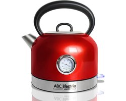 ABC Lifestyle Wasserkocher Edelstahl Retro Design mit Temperaturanzeige - Rood