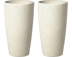 ABDERA - Bloempot set van 2 - Lichtbeige - Groot - Stenenmix