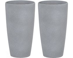 ABDERA - Bloempot set van 2 - Lichtgrijs - Klein - Stenenmix