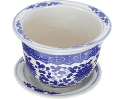 ABOOFAN Blauw En Wit Porseleinen Bloempot Sappige Plantenbak Met Drainage Keramische Bonsaipot Orchidee Bloempot Keramische ten Met Dienblad Keramiek Kantoor Klei Ronde