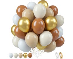 Abrikoos bruine ballonnen set - 60 stuks - kaki beige goud - 12 inch crème naakt latex ballon - metallic goud koffie - neutrale dubbele gevulde feestballon - voor bruiloft - baby douche - jungle verjaardag benodigdheden koffie rek