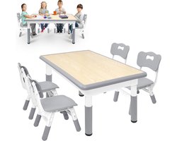 ABS Plastic Kinderzitgroep | Hoogteverstelbaar Met Activiteitstafel En 4 Kinderstoelen | Draagkracht Tot 100Kg | Geschikt Voor Leren, Tekenen En Eten | Grijs NAIZY