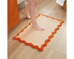 Absorberende Microvezel Badmat met Golvend Ontwerp - Antislip Vloerkleed voor Douche of Keuken (Oranje, 50x81 cm)