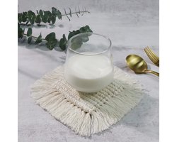 Absorberende onderzetters, Boheemse houten tafelonderzetters, kanten onderzetters, boerderij-onderzettersset, geschikt voor diverse mokken en kopjes, 2 vierkante stuks, beige.