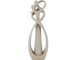 Abstract Beeld Kussend Paar - Zandstenen Liefdesbeeld en Romantische Sculptuur - Woondecoratie voor Woonkamer en Slaapkamer