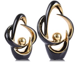 Abstract beeldje keramiek zwart moderne sculptuur decoratie set van 2 kunstfiguren voor tafel woonkamer 25 cm
