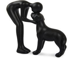 Abstract Beeldje Mens en Hond - Hars Decoratie - Herdenkingscadeau voor Hondenliefhebbers - Zwart