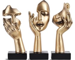 Abstract beeldjes set 3 delig Zwart goud Woondecoratie figuren Resin decoratie voor kast tafel en bureau 15 cm