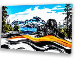 Abstract berglandschap met kleur - Bergen portret - Muurkunst berg - Abstract expressionisme - Landelijk schilderij - Decoratie slaapkamer - canvas 45x30 cm