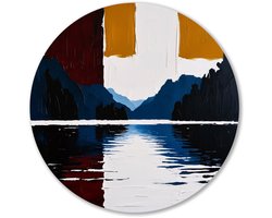 Abstract berglandschap met water - Landschap wanddecoratie rond - Wandbord bergen - Abstracte kunst - Dibond muurcirkel op maat - Kantoor accessoires - muurcirkel aluminium 40x40 cm