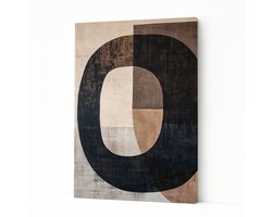 Abstract Canvas Schilderij 80x120 cm - Wanddecoratie Woonkamer - Decoratie Slaapkamer - Modern Minimalistisch - Aardetinten Beige Zwart Bruin - Muurdecoratie