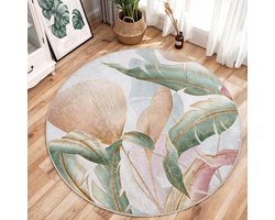 Abstract Gebied Rond Tapijt Zachte Bladeren Vreemde Vormen Boheemse Pastelkleuren | Antislip Tapijt | Boho Tapijt Decor | Woonkamer Tapijt Modern Kinderkamer Tapijt