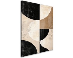 Abstract Geometrisch - Canvas Schilderij - 80×120 cm - Woonkamer Wanddecoratie - Zwart - Beige - Wit - Bruin