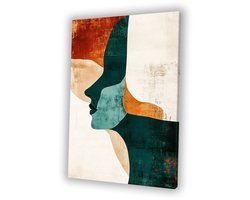 Abstract gezicht in warme tinten - Silhouet canvaskunst - Wanddecoratie canvas gezicht - Abstract - Woonkamer decoratie industrieel - Wanddecoratie woonkamer - Canvas 100x150 cm