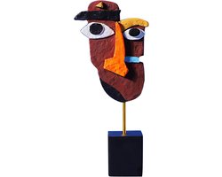 Abstract Gezicht Sculptuur - Hars Beeldje - Woonkamer Decoratie - Handgemaakt Uniek Ontwerp - 12x5x25cm - Multicolor