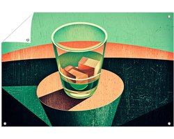 Abstract glas met houten blokken - Glas poster - Tuinkunst object - Kubisme - Tuinaccessoires - Tuinprint - tuinposter 45x30 cm