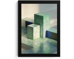 Abstract Groene Kubussen Fotolijst, A4 Fotoframe, Hoge Resolutie Print, MDF Frame met Acryl Glas, Ingelijste Muurkunst, Moderne Kunst, Kamer