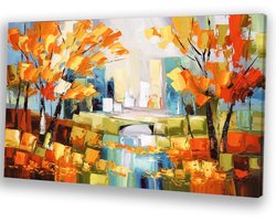 Abstract herfstlandschap met brug - Herfst portret - Schilderijen canvas bomen - Abstracte kunst - Decoratie voor thuis - Muurdecoratie - canvas 120x80 cm