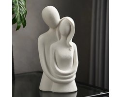 Abstract Liefdevol Paar Standbeeld - Decoratieve Sculptuur Moderne Woninginrichting - Keramische Figuren - Beeldjes Liefhebbers - Woonkamer Tafel Ornamenten - Decoratie Beeld - Decoratief Figuur - Wit