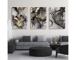 Abstract Marmeren Kunst Canvas Afbeelding Zwart Wit Goud Grijs voor Woonkamer en Slaapkamer