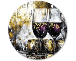 Abstract met wijnglazen - Wijn wanddecoratie rond - Rond wandpaneel glazen - Abstract expressionisme - Wandcirkels interieur - Schilderijen landelijke sfeer - muurcirkel aluminium 40x40 cm