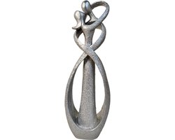 Abstract omhelzend paar in zilver - Moderne sculptuur van polyresin voor interieur - Romantische tafeldecoratie van 18 cm - Stijlvol kunstwerk voor woonkamer of kantoor