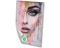 Abstract portret met gouden accenten - Vrouw wanddecoratie - Posters gezicht - Surrealisme - Wanddecoratie landelijk - Woonaccessoires - poster 50x70 cm