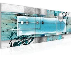 Abstract Schilderij 3 Delen op Fleece Canvas - Grijs Turkoois | Wanddecoratie Woonkamer