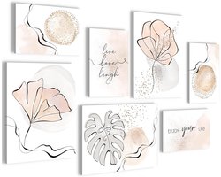 Abstract Woondecoratie Muurposter Set - 7 Delige Wanddecoratie Wit Beige voor Woonkamer of Slaapkamer