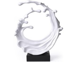 Abstract Zeegolf Sculptuur – Moderne Oceaan Kunst Beeld – Decoratie Voor Woonkamer – Bureau – Tafel – Polyresin Beeld – Wit – 42 Cm