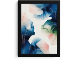 Abstracte Aquarel Fotolijst A4, Blauw Groen Roze Kunst, Hoge Resolutie Print, MDF Frame, Acryl Glas, Ingelijste Muurkunst, Wanddecoratie