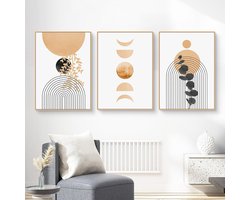 Abstracte Boho Bladeren Kunst Set van 3, Wanddecoratie voor Woonkamer en Slaapkamer (40 x 50 cm)