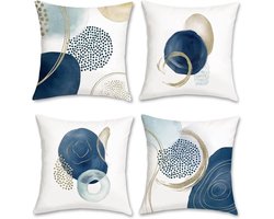 Abstracte boho-kussenhoezen - 45 x 45 cm - Mid-century modern - Geometrisch design voor sofa en bed - Set van 4 decoratieve kussens - Voor thuisdecoratie