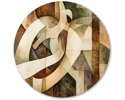 Abstracte dans in aardetinten - Beweging wanddecoratie rond - Wandobject rond figuren - Kubisme - Dibond - Schilderijen - muurcirkel aluminium 40x40 cm