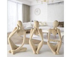Abstracte Denker Standbeeld Sculptuur Set - Mini Zandsteen Thinking Man Decor voor Woonkamer en Kantoor