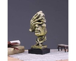 Abstracte en creatieve bureau-decoraties De Denker Standbeeld, Hand- en gezichtsbeelden en sculpturen voor Huis Wonen Kamer Decor (Nee Zien, Gouden)
