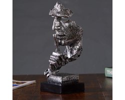 Abstracte en creatieve bureau-decoraties De Denker Standbeeld, Hand- en gezichtsbeelden en sculpturen voor Huis Wonen Kamer Decor (Stilte, Zilver)