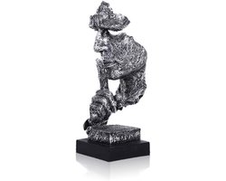 Abstracte en Creatieve Bureau-Decoraties - De Denker Standbeeld, Hand- en Gezichtsbeelden en Sculpturen voor Huis Wonen Kamer Decor (Stilte, Zilver)