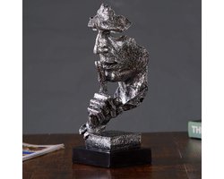 Abstracte en creatieve bureau-decoraties De Denker Standbeeld, Hand- en gezichtsbeelden en sculpturen voor Huis Wonen Kamer Decor (Stilte, Zilver)