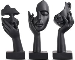 Abstracte Figuren Decoratie Set van 3 – Moderne Kunst Beelden – Hars Sculpturen – Woonkamer en Kantoor Decoratie – Zwart