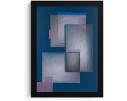 Abstracte Fotolijst A4, Geometrische Kunst Wanddecoratie, Blauw Roze Grijs Design, High Resolution Print, MDF Frame, Acrylglas, Framed wall