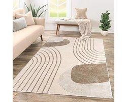 Abstracte Geometrische Vloerkleed 80x150cm Beige Crème